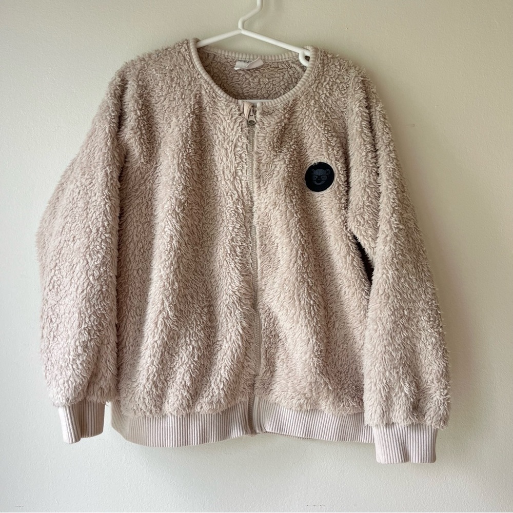 Huxbaby Kids Teddy Fleece Zip Jacket Size 7 | Beige Sherpa Bomber Style Cozy